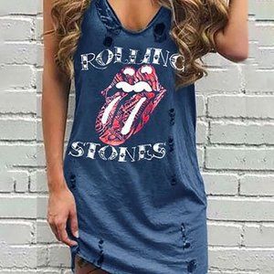 Lip Letter Print Hollow Out Casual Dress